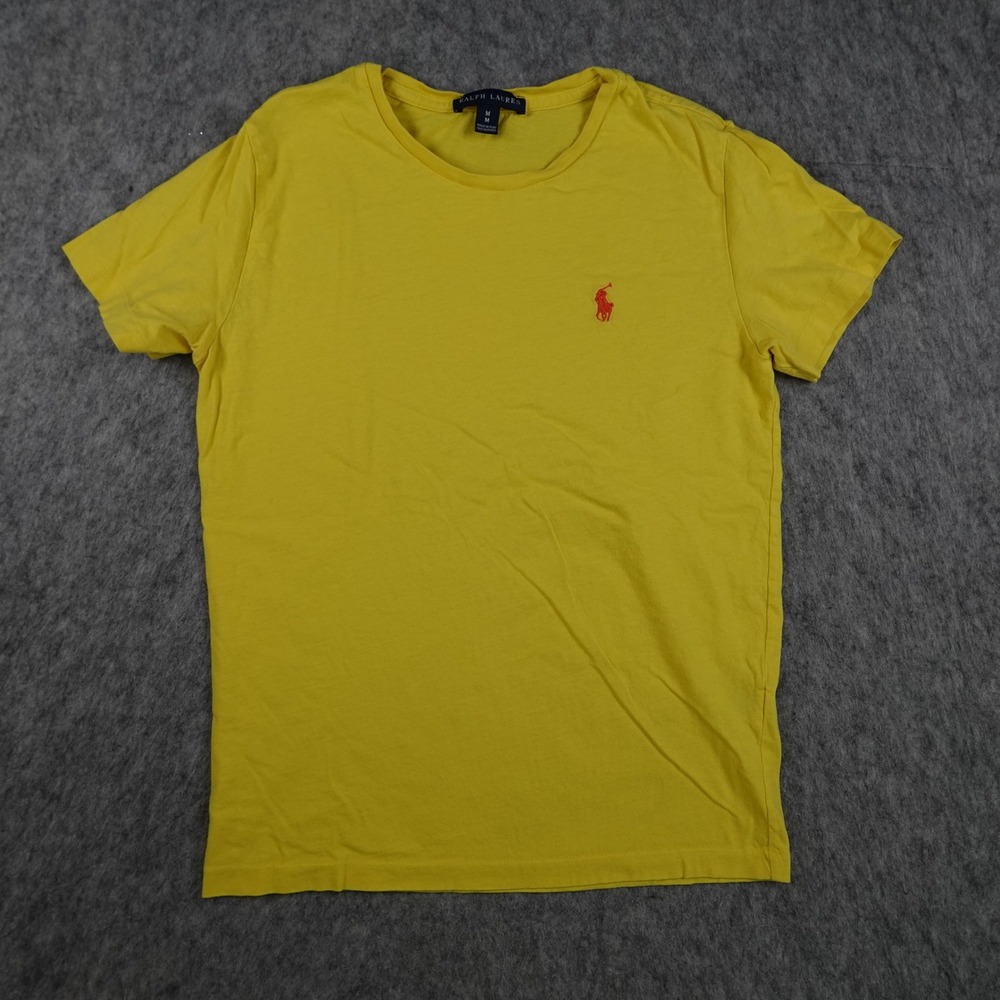 Ralph Lauren Top Women Medium Yellow Short Sleeve Cotton Crew Neck Pony Logo Tee